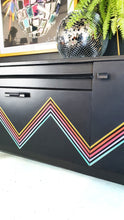 'Vibe' - Upcycled Mid Century cocktail Sideboard with geometric design & iridescent interior