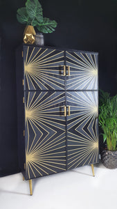 Cocktail / Drinks Cabinet / Home Bar with Black & Gold optical effect geometric design