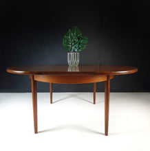 G Plan Mid Century Teak extendable Dining Table & Chairs with geometric design fabric