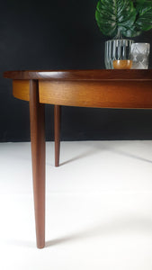 G Plan Mid Century Teak extendable Dining Table & Chairs with geometric design fabric