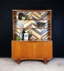 'Apex' - Teak Vintage Mid Century Drinks Cabinet  /  Unit with metallic geometric design