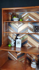'Apex' - Teak Vintage Mid Century Drinks Cabinet  /  Unit with metallic geometric design