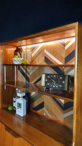 'Apex' - Teak Vintage Mid Century Drinks Cabinet  /  Unit with metallic geometric design
