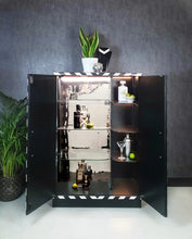Upcycled vintage Drinks Cabinet with Black & White design and Mirror ball interior