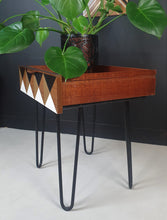 Teak Mid Century drawer side tables with Gold 3D cube effect design